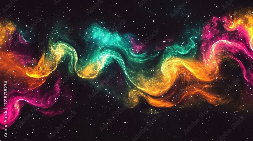Wall mural vibrant nebula galaxy with colorful cosmic waves in outer space