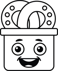A cartoon face with a hat and a box with a hat on top