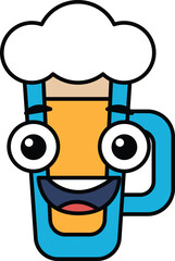 A cartoon character with a blue mug on his head