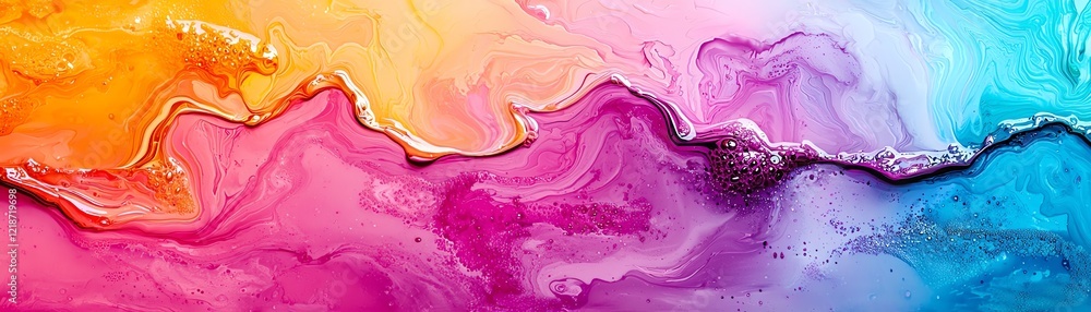 Poster vibrant abstract fluid art with colors blending in a mesmerizing wave pattern.