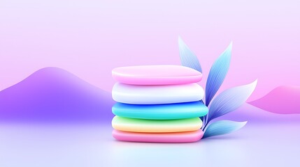 Pastel Rainbow Product Display Podium with Abstract Background