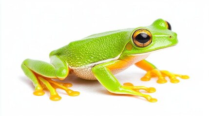 Obraz premium Vibrant Green Frog On White Background