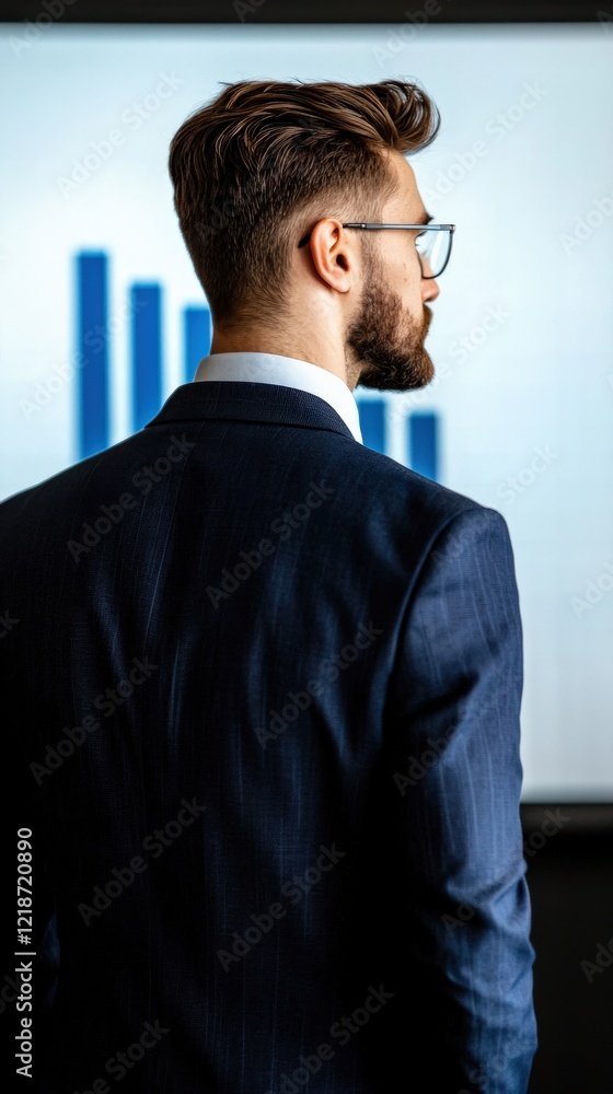 Aufkleber business professional analyzing data trends with charts and graphs in modern office setting