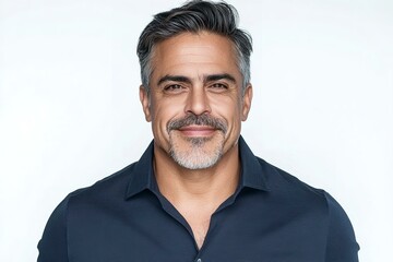 Obraz premium Closeup face headshot portrait of middle age mature adult man. Freelancer entrepreneur isolated on white background.