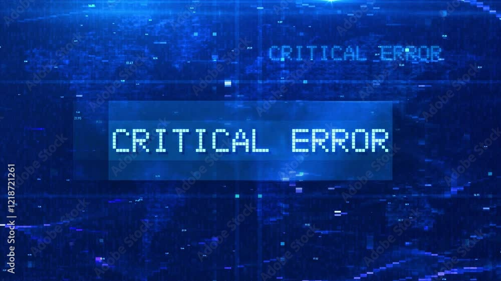 Poster critical error digital text animation over futuristic world map and hud effects