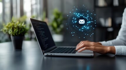 Creative workspace with email notification concept and laptop usage