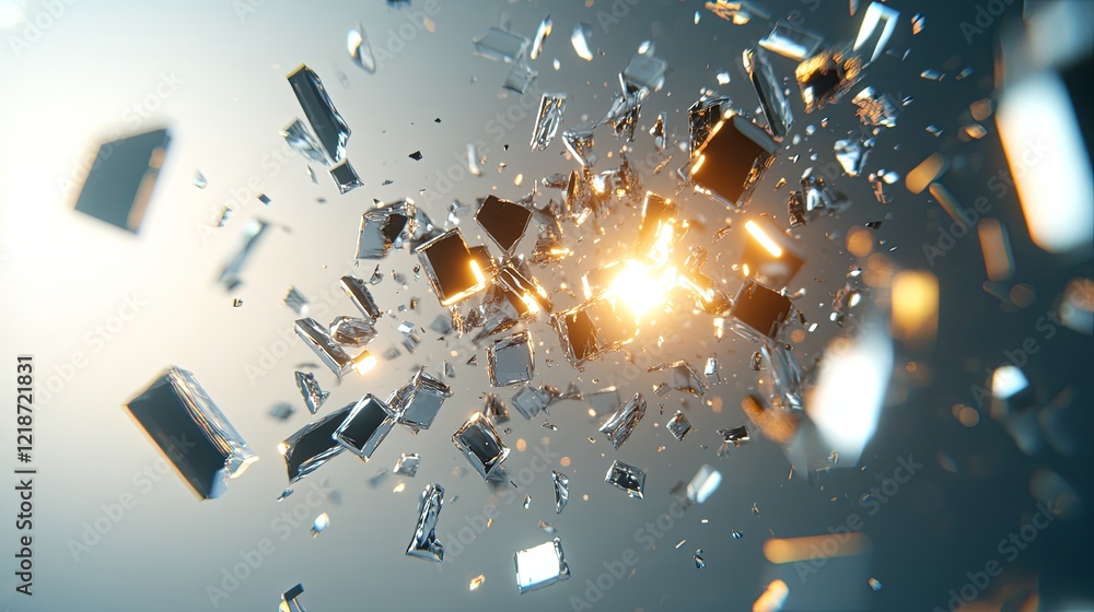 Poster abstract explosion of glass shards with brilliant highlights in a dynamic and energetic display of l