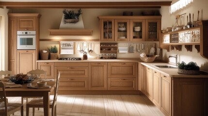 Rustic Country Kitchen Design: Warm Wood Cabinets and Cozy Dining Area