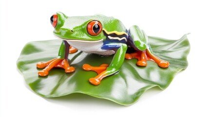 Obraz premium Vibrant Red Eyed Tree Frog Perched on a Lush Green Leaf