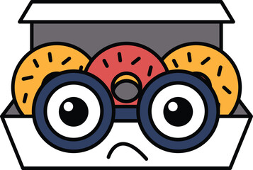 A cartoon of a person with glasses and a box of donuts