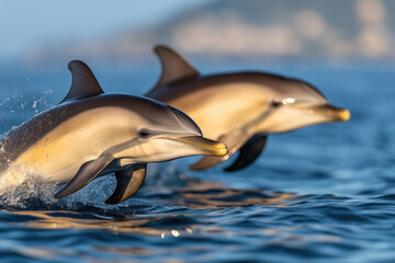 Fototapeta premium Dolphins jumping out of the water, close-up