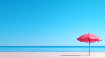 Pink Beach Umbrella Under a Vivid Blue Summer Sky