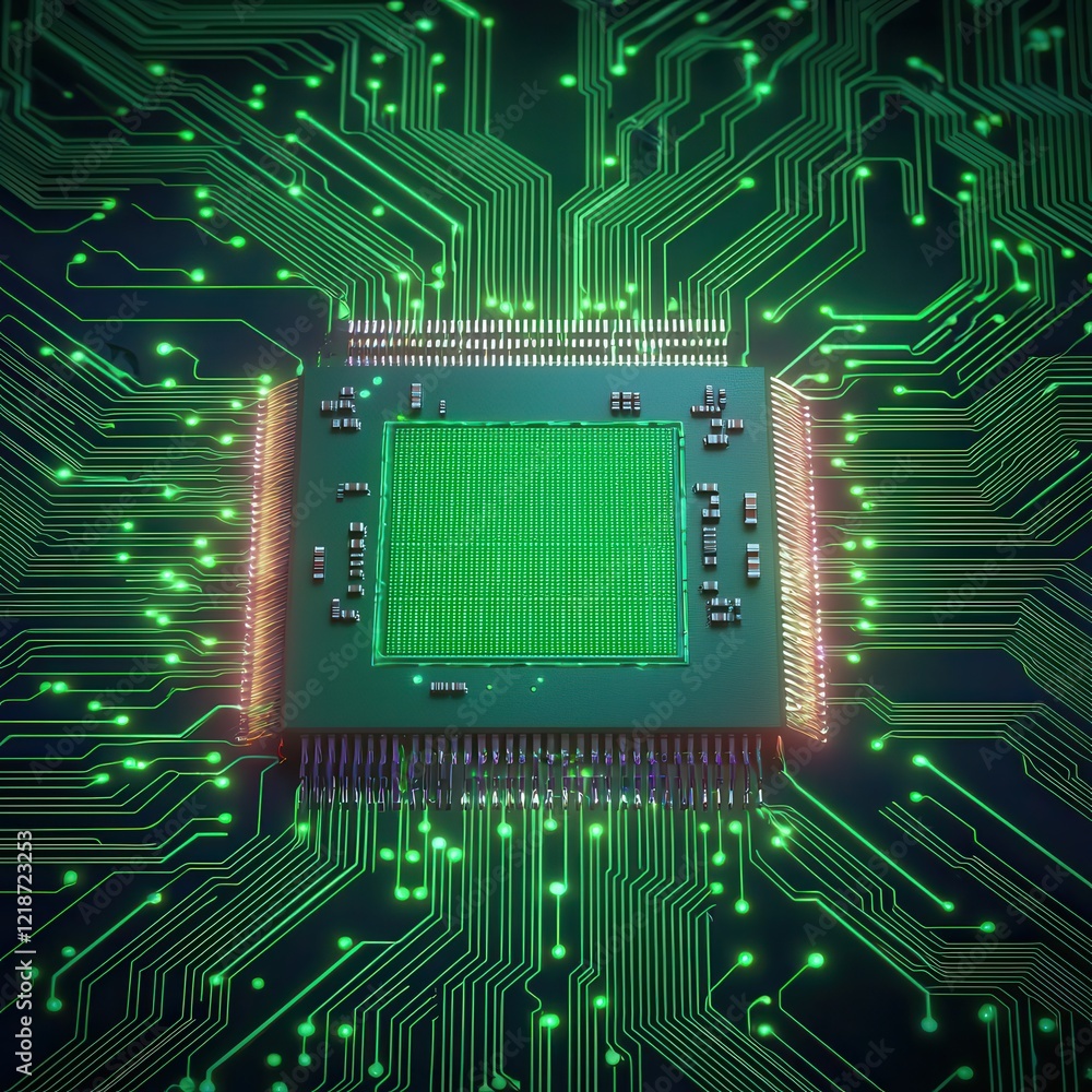 Poster futuristic diagnostic microchip close-up technology lab macro texture clean environment illuminated 