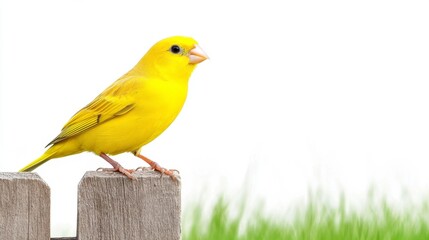 Vibrant Yellow Bird Perched on a Fence