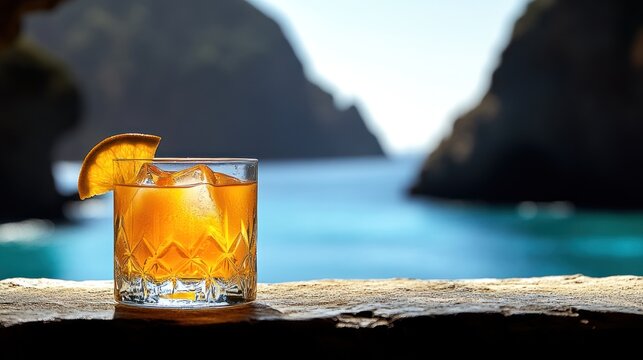 Oceanview cocktail,  iced drink, rocky outcrop - Powered by Adobe