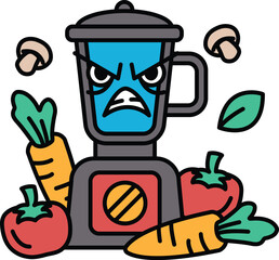 A cartoon of a blender with a face that looks angry