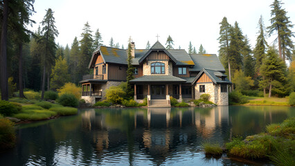 Fototapeta premium Colorful stone luxury house in the forest