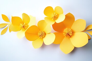 Vibrant Yellow Paper Flowers Arrangement on White Background