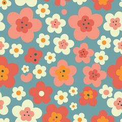 Seamless pattern, Vintage retro flowers pattern, Vector illustration,style for fabric, banners, wallpaper, posters, websites, online shopping.