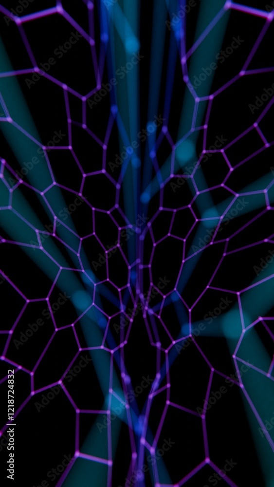 Poster Abstract Digital Brain Wireframe Network Mesh in Red and Blue Gradient