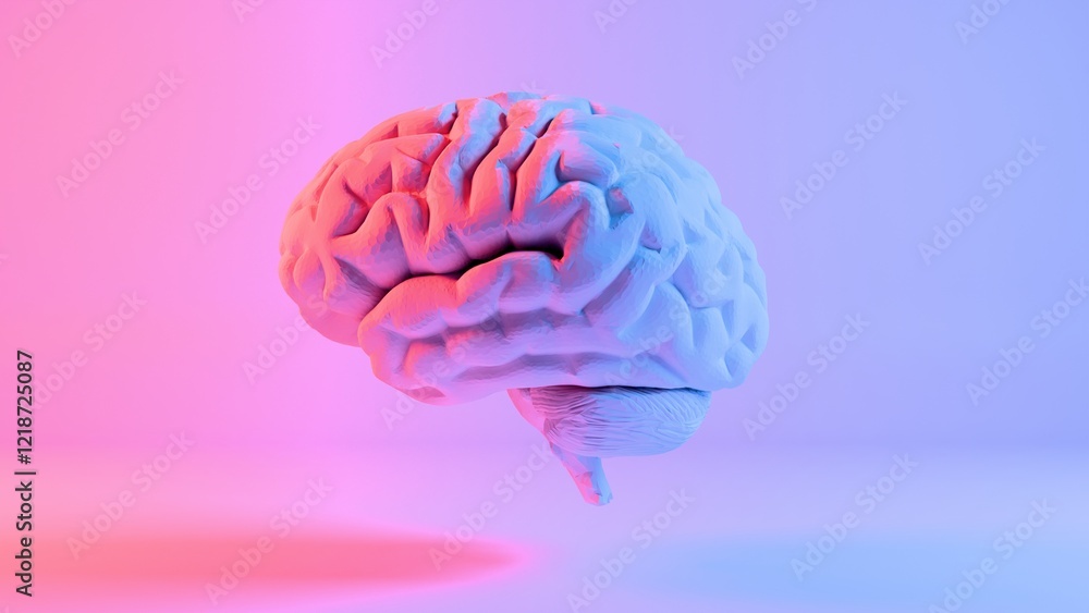 Poster low-poly abstract brain in neon gradient light