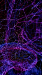 Abstract Digital Brain Wireframe Network Mesh in Red and Blue Gradient