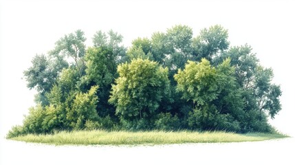 Fototapeta premium Lush Green Forest Grove with Dense Foliage and Grassy Ground