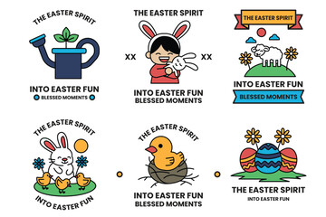 Set of illustrations in Easter concept in line drawing style