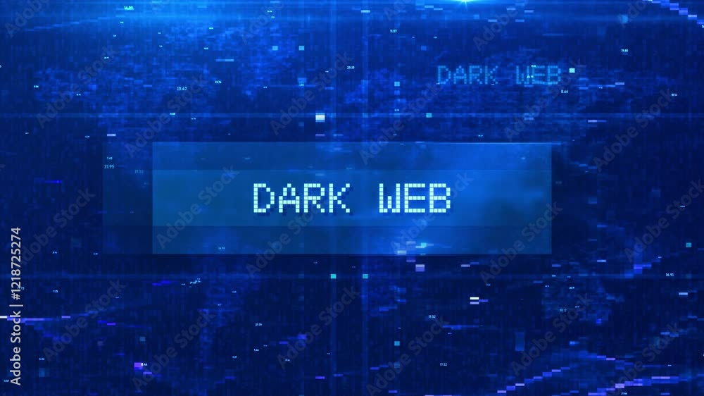 Aufkleber dark web digital text animation over futuristic world map and hud effects