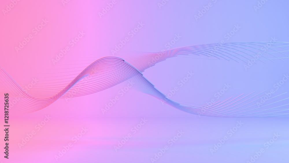 Poster Elegant Fluid Lines Creating a Wavy Abstract Design in Soft Pink and Blue