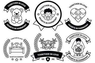 set of illustrations in the concept of Love and Valentines in line drawing style