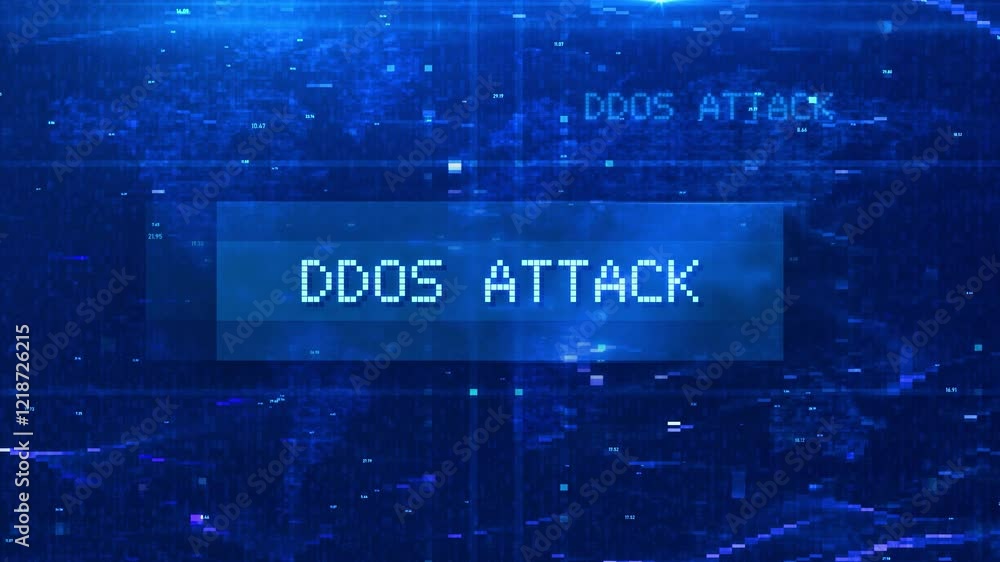 Aufkleber ddos attack digital text animation over futuristic world map and hud effects