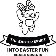 A bunny with flowers on its head is jumping in the air