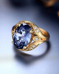 Elegant sapphire ring showcase jewelry studio setting macro shot deep blue hues premium design