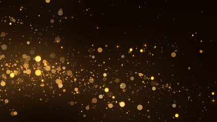 abstract gold background with golden glitter shiny stars and bokeh lights and particles , holiday christmas new year social media template