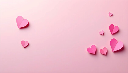 Delicate handcrafted paper hearts arranged elegantly on a pastel pink background evoking a sense of love and warmth
