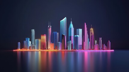 Obraz premium Neon Cityscape Illuminated Skyline at Night