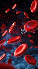 Nanobots interacting with red blood cells advanced technology macro shot scientific environment innovative concept