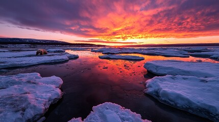 Polar bears scavenging on ice floes at sunset in arctic landscape gigapixel quality capture