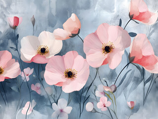 Beautiful flowers on a gray background. Neural network AI generated art