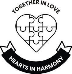 A puzzle piece heart with a ribbon around it