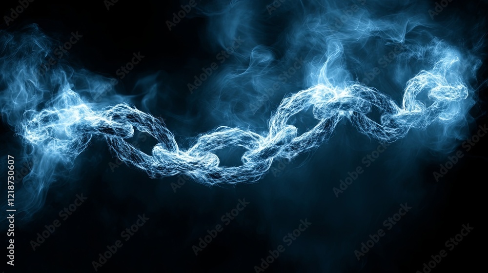 Poster spectacular blue chain formed by glowing energy in a dark background displaying motion and depth. ge