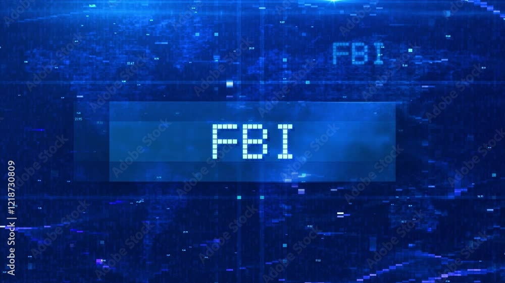 Poster fbi digital text animation over futuristic world map and hud effects