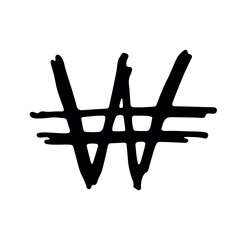 Hand drawn won currency symbol. Brush stroke doodle. Single element for design