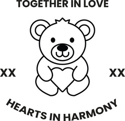 A teddy bear holding a heart in a background with the words