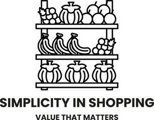 A shelf of fruit with a sign that says Simplicity in Shopping