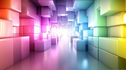 Fototapeta premium Colorful abstract tunnel of 3D cubes illuminated by soft light creates a mesmerizing digital environment. Generative AI