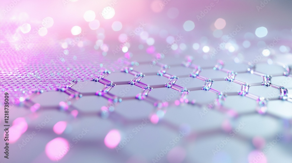 Aufkleber abstract background with a hexagonal pattern and dots in blue, purple, and pink colors on a white ba