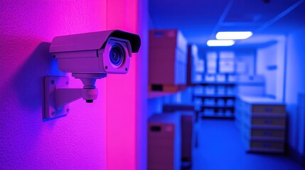 Modern Surveillance Camera in Colorful Office Environment