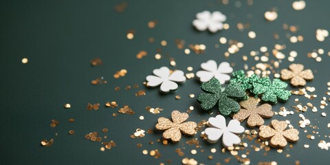 Shimmering Green and Gold Glitter Shamrocks Trendy St. Patricks Day and Spring Equinox Decor for Seasonal Retail and Digital Campaigns in Event Planning and Marketing